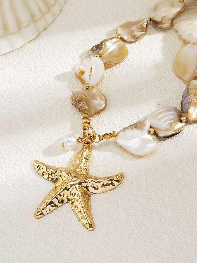 Bohemian Irregular Shell Bead Necklace Holiday Retro Sea Star Personality Necklace