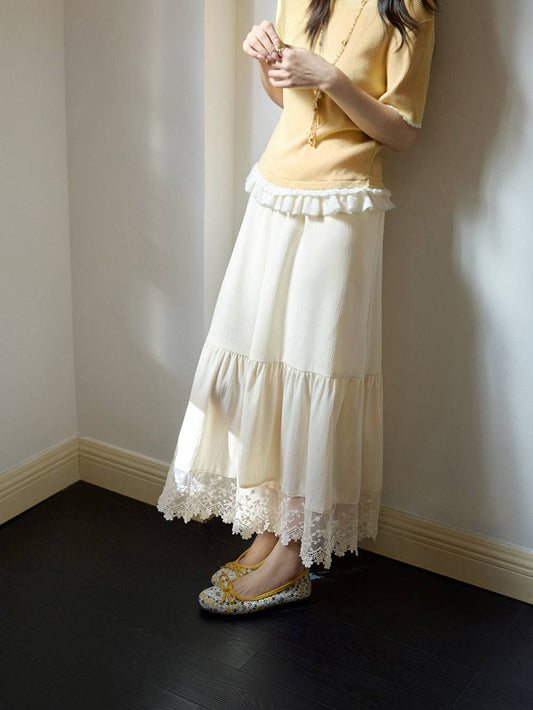 High-Waist Lace Trim Culotte Skirt Pants