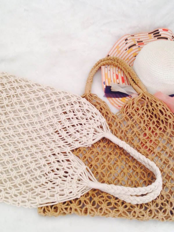 Sac en paille non doublé en maille de coton pour femme