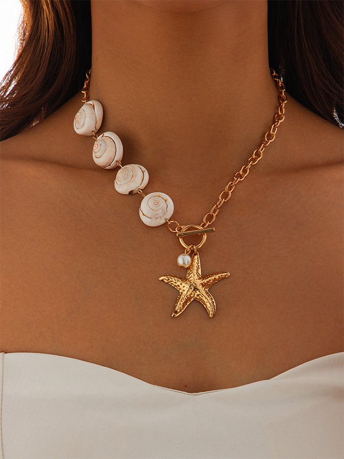 Bohemian Irregular Shell Bead Necklace Holiday Retro Sea Star Personality Necklace