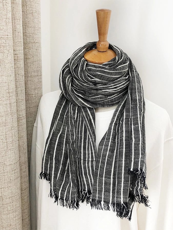 Écharpe rayée décontractée pour femme en coton et lin 