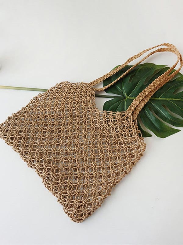 Cotton hemp style hollow straw shoulder bag (with inner bag)
