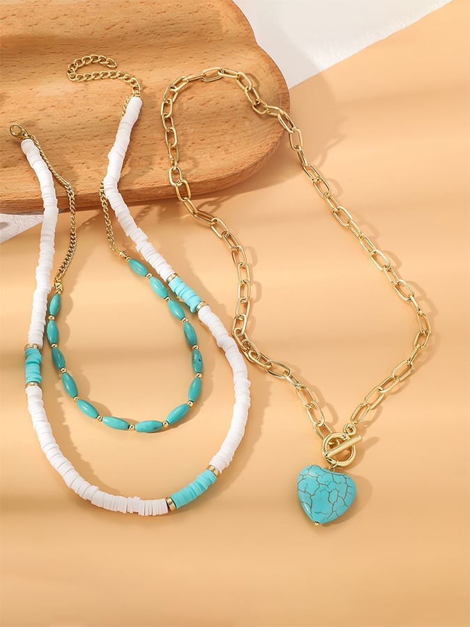 Vintage Turquoise Pendant Bohemian Beaded Ethnic Jewelry Turquoise Necklace Earring Set