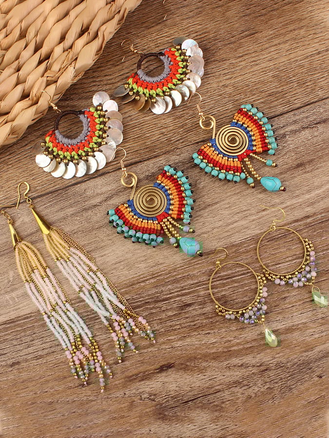 Women'S Vintage Alloy Stitching Wood Earrings