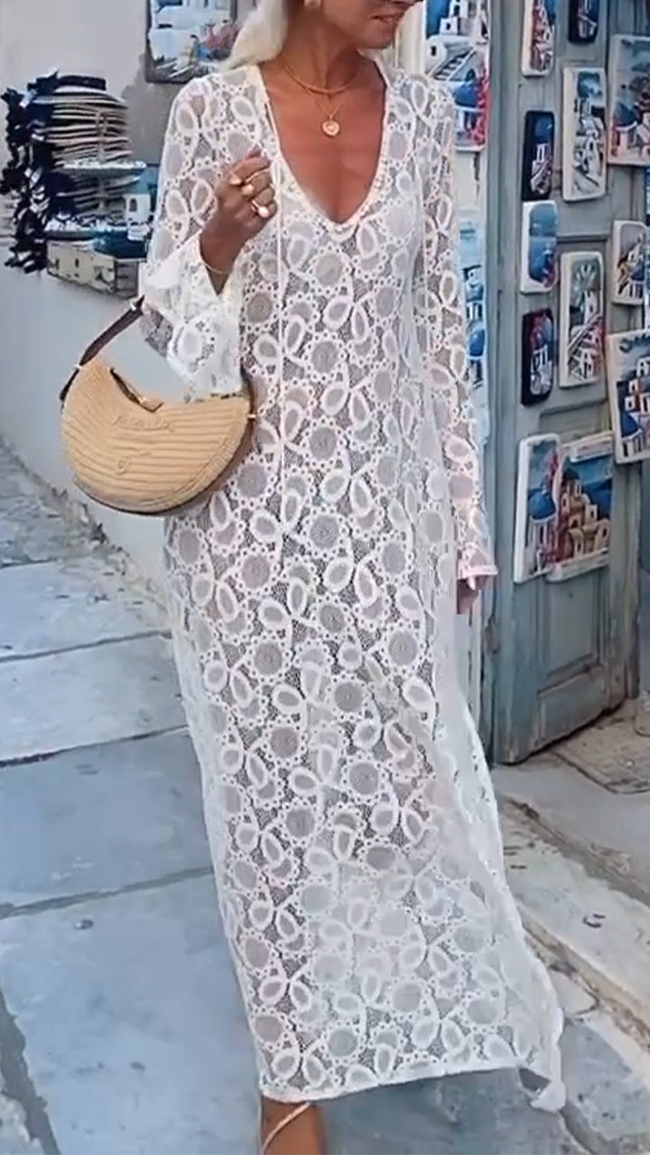 Robe de vacances décontractée à col en V pour femme 
