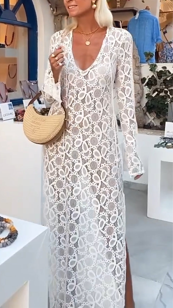 Robe de vacances décontractée à col en V pour femme 