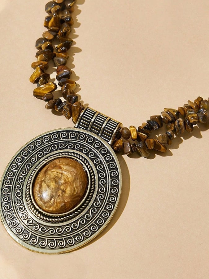 Collier vintage pour femme en perles de riz turquoise 