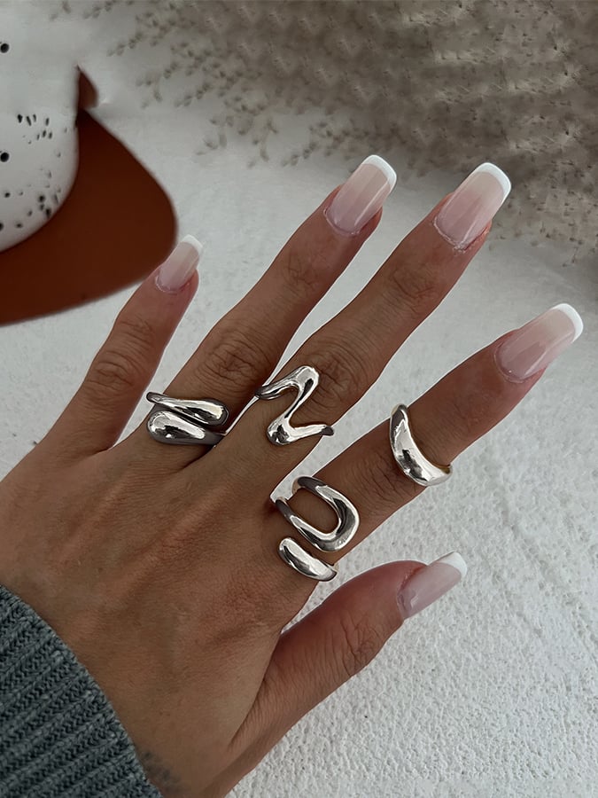Women's Smooth Irregular Geometric Open Ring Set