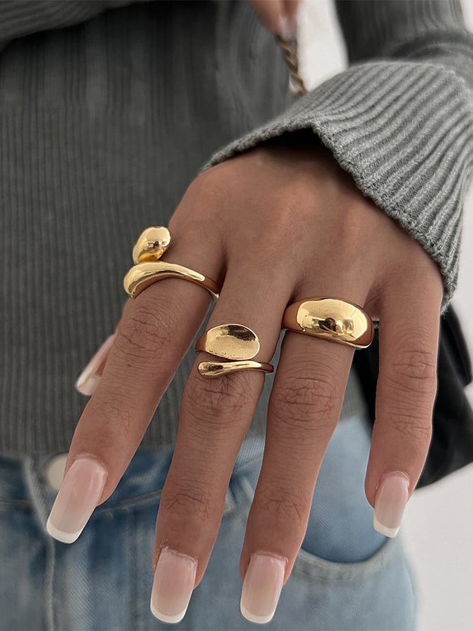 Women's Smooth Irregular Geometric Open Ring Set