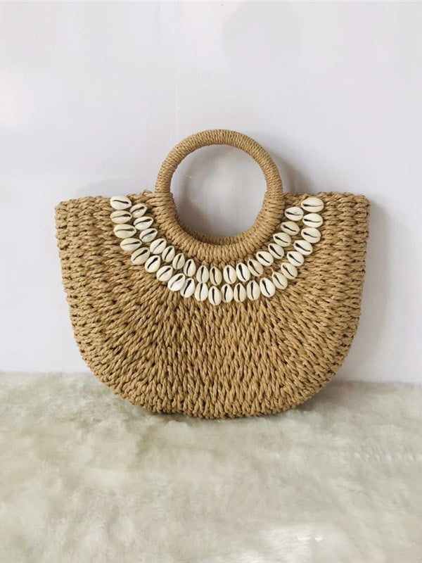 Women's Fashion Straw Bag Seashell Decorative Handbag