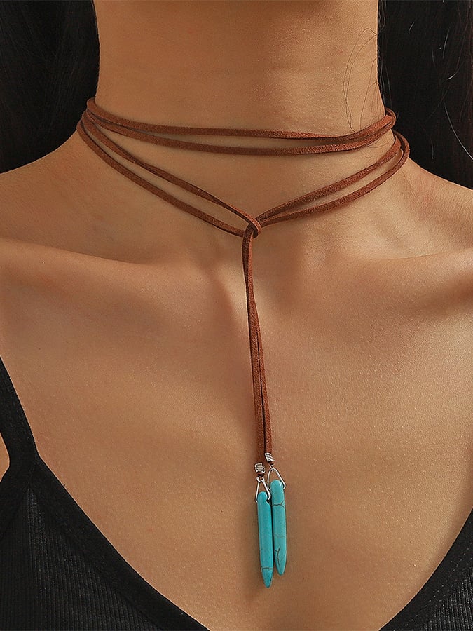 Vintage Turquoise Pendant Bohemian Beaded Ethnic Jewelry Turquoise Necklace Earring Set