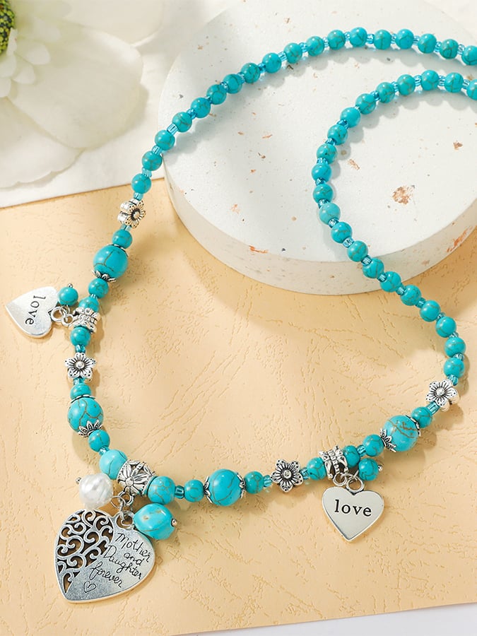 Vintage Turquoise Pendant Bohemian Beaded Ethnic Jewelry Turquoise Necklace Earring Set