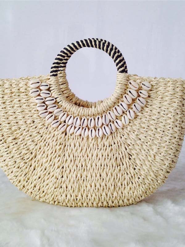 Women's Fashion Straw Bag Seashell Decorative Handbag