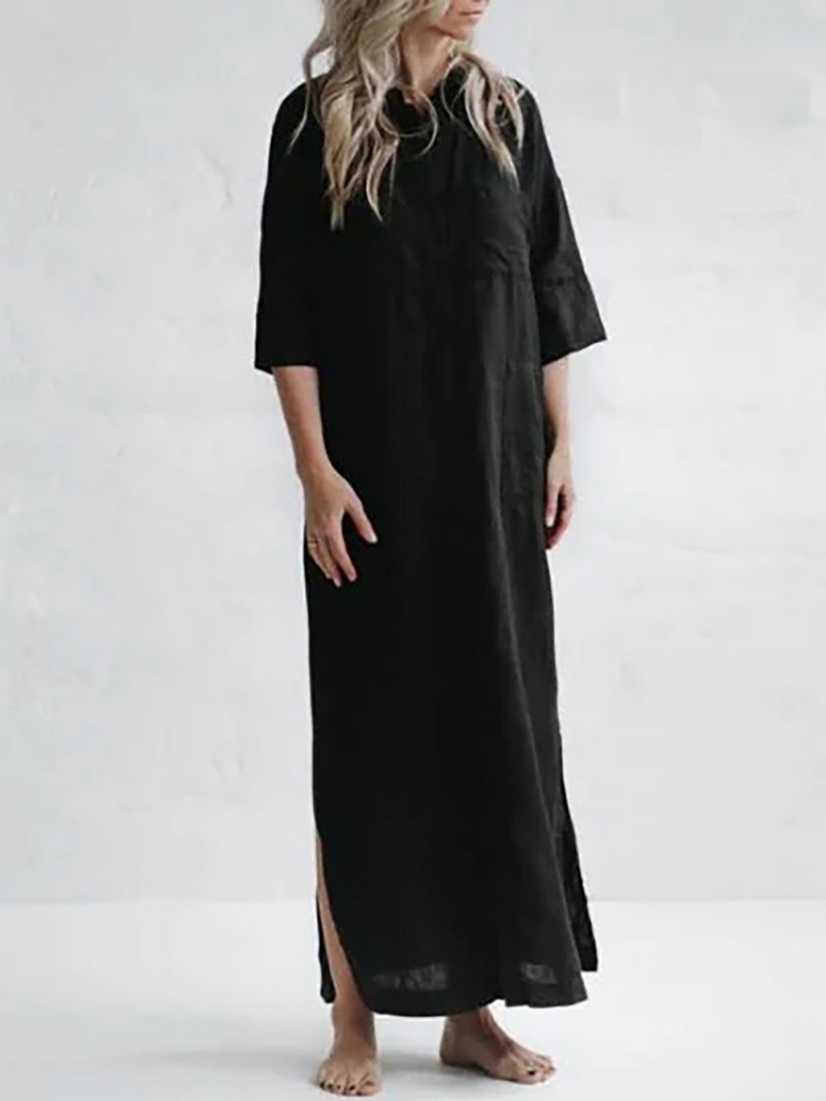 Women's Casual Solid Color Shirt Long Dress