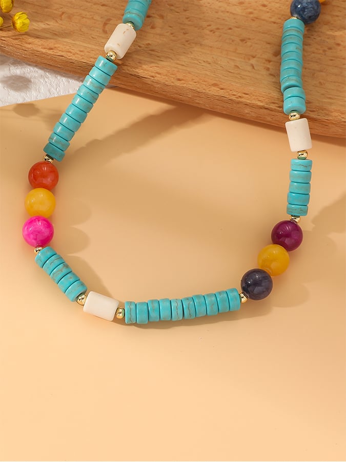 Vintage Turquoise Pendant Bohemian Beaded Ethnic Jewelry Turquoise Necklace Earring Set