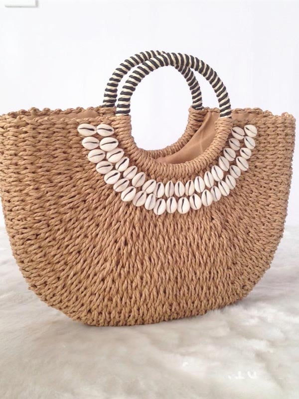Women's Fashion Straw Bag Seashell Decorative Handbag