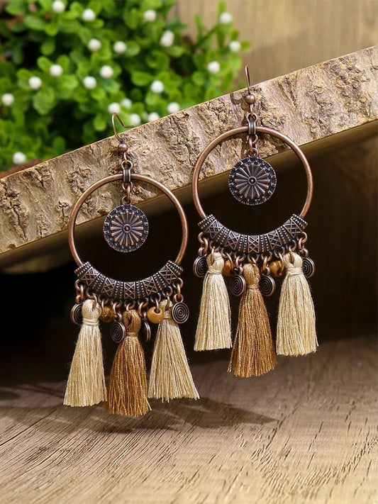Women's Vintage Tricolor Tassel Earrings