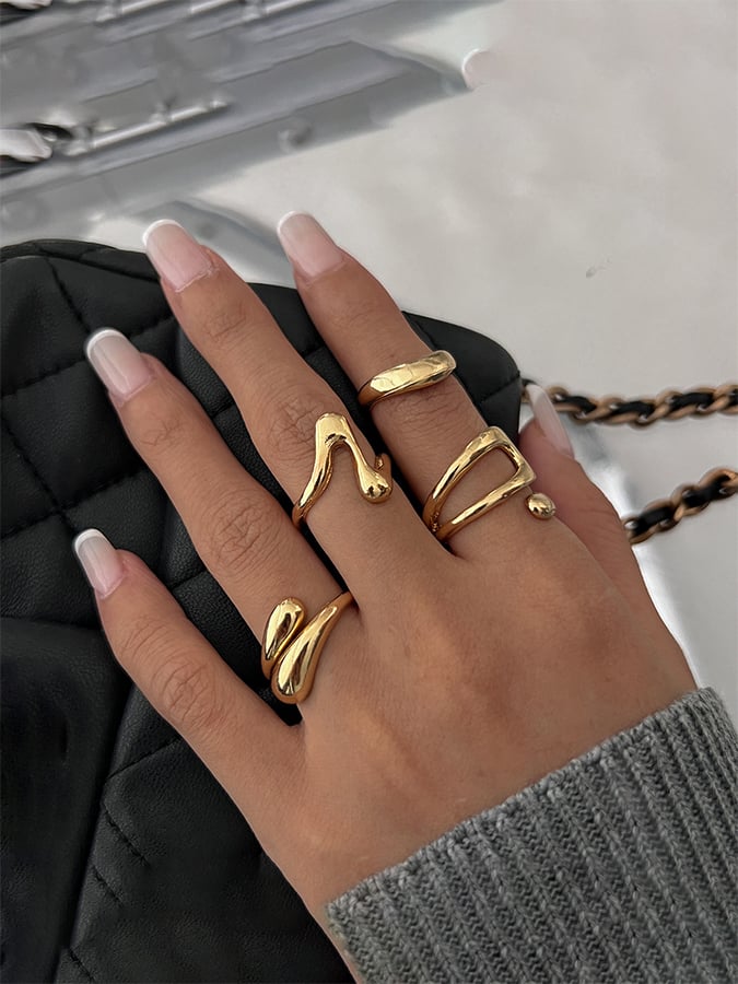 Women's Smooth Irregular Geometric Open Ring Set