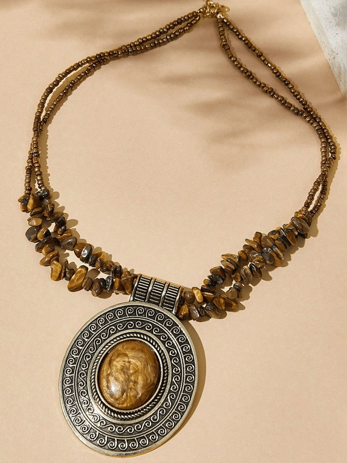 Collier vintage pour femme en perles de riz turquoise 