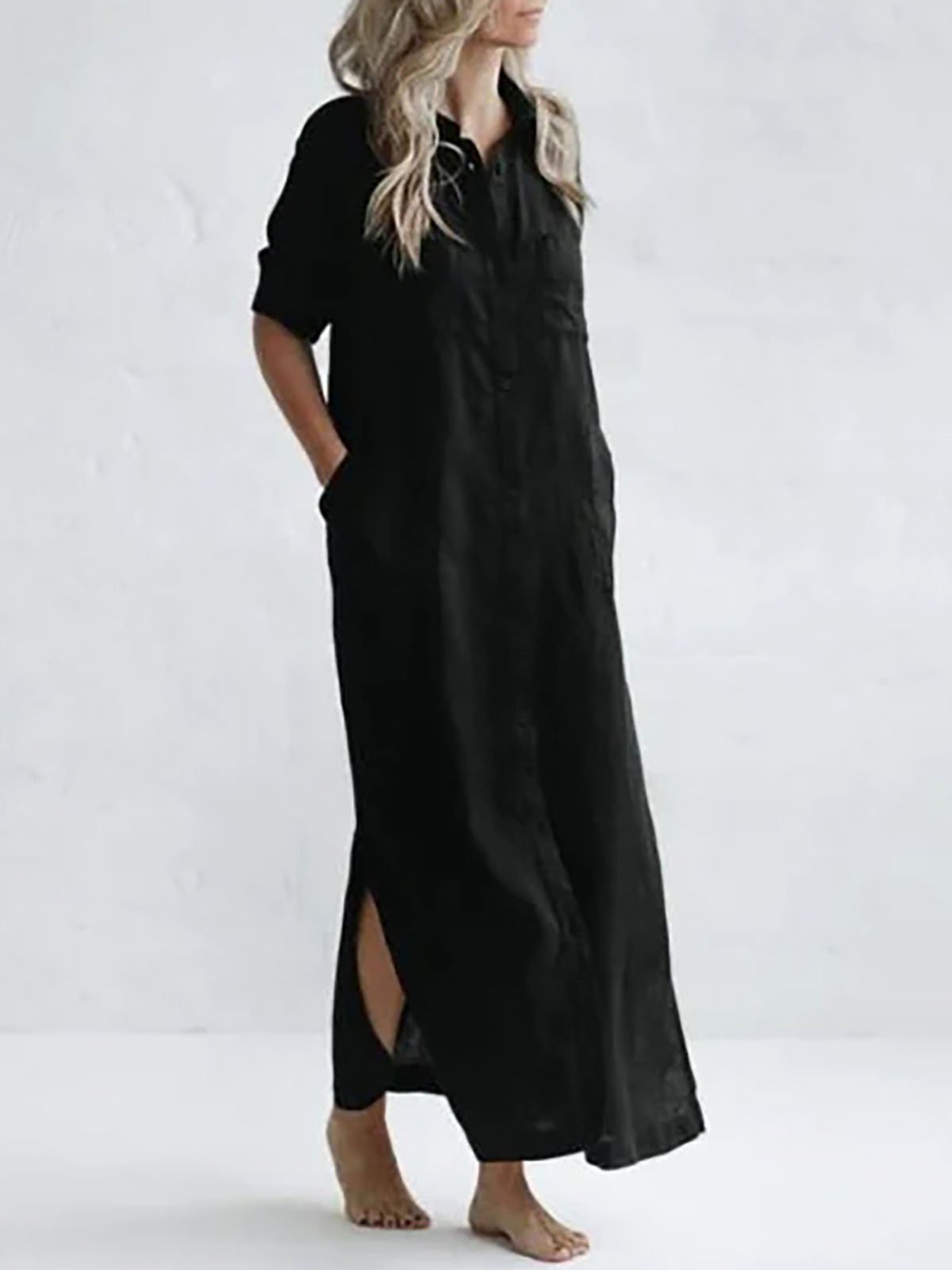 Women's Casual Solid Color Shirt Long Dress