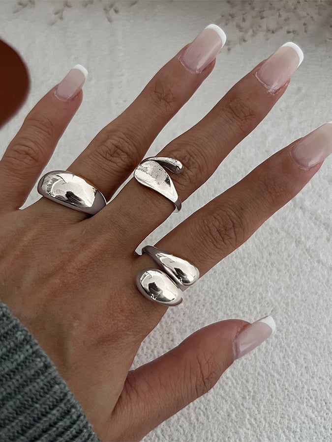 Women's Smooth Irregular Geometric Open Ring Set