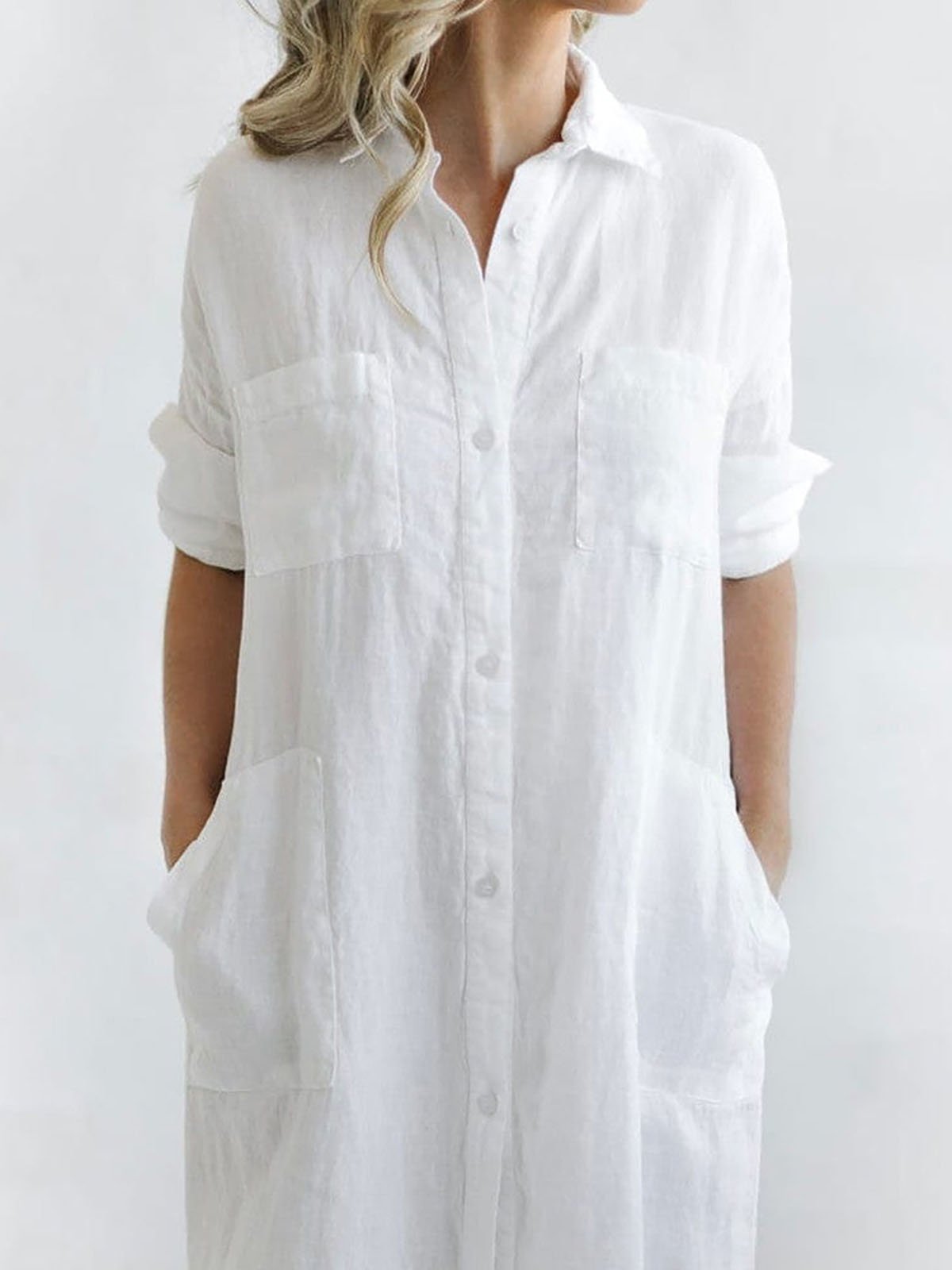 Women's Casual Solid Color Shirt Long Dress