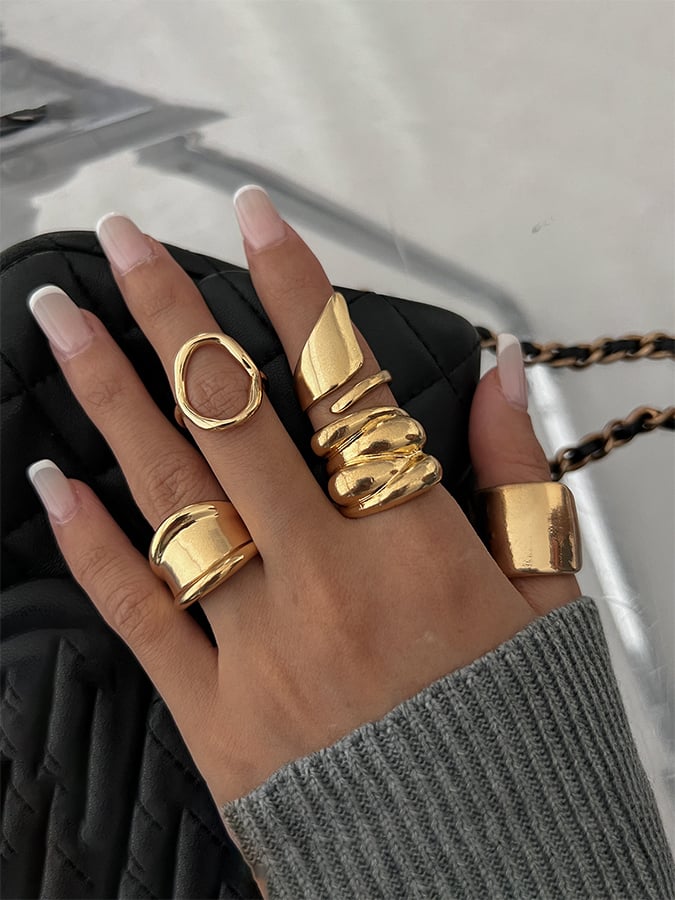 Women's Smooth Irregular Geometric Open Ring Set