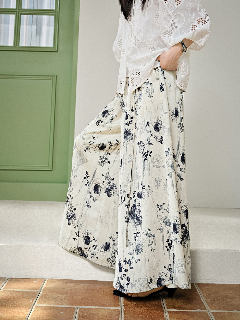 Ink Painting Jacquard Wide Leg Palazzo Pants