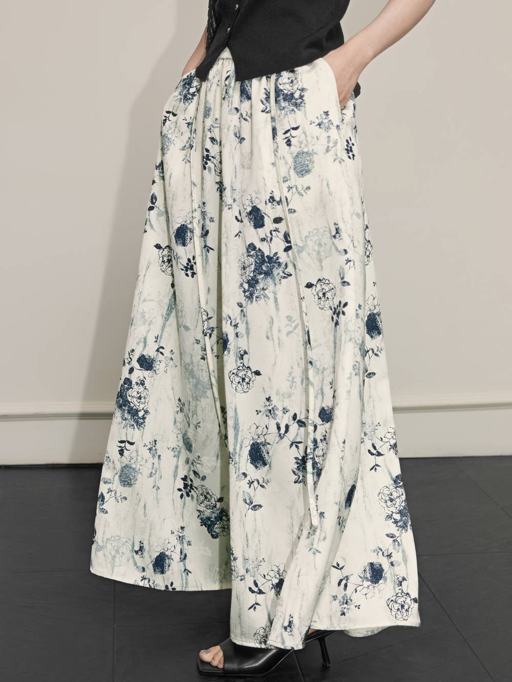 Ink Painting Jacquard Wide Leg Palazzo Pants