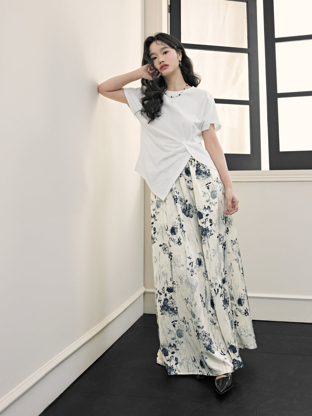Ink Painting Jacquard Wide Leg Palazzo Pants