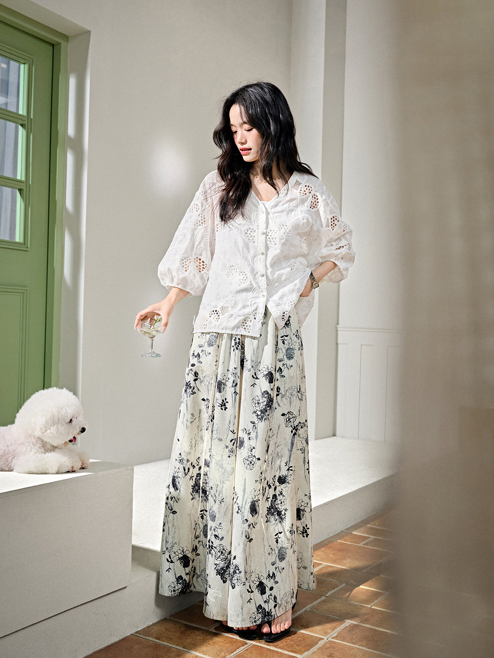 Ink Painting Jacquard Wide Leg Palazzo Pants