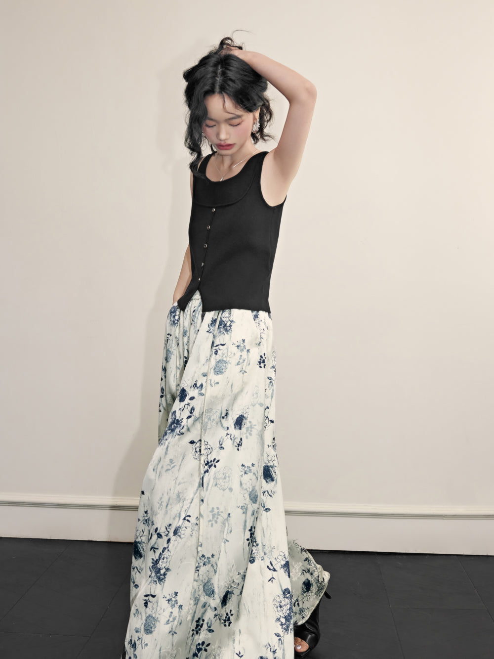 Ink Painting Jacquard Wide Leg Palazzo Pants