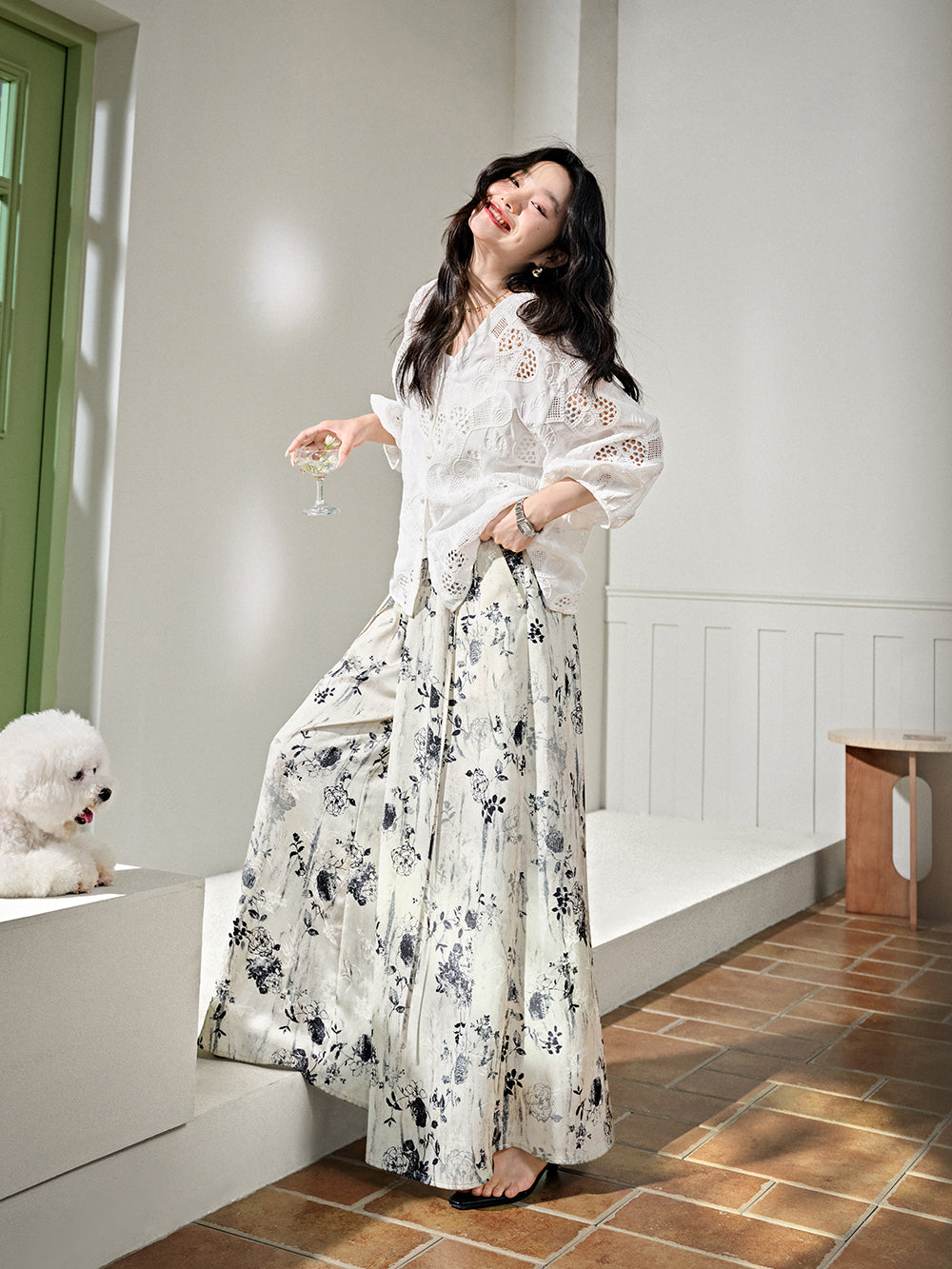 Ink Painting Jacquard Wide Leg Palazzo Pants