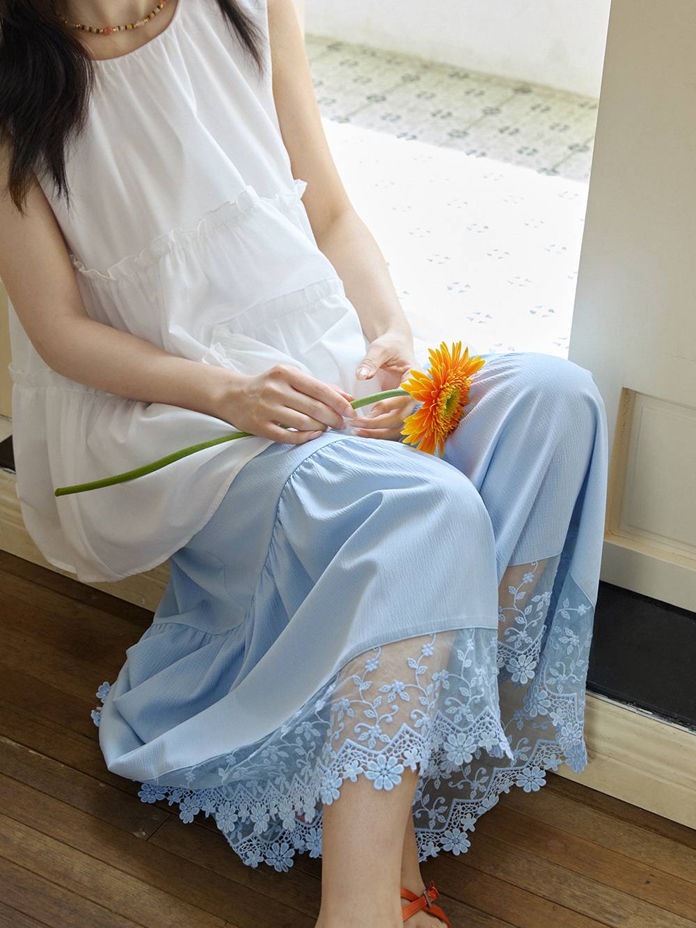 High-Waist Lace Trim Culotte Skirt Pants
