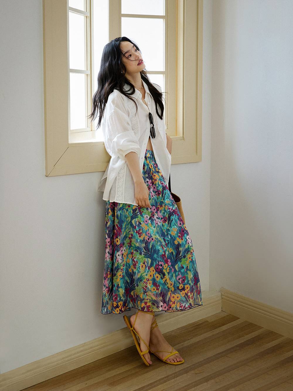 Jupe taille élastique à imprimé floral style peinture à l'huile française ✨Livraison gratuite✨