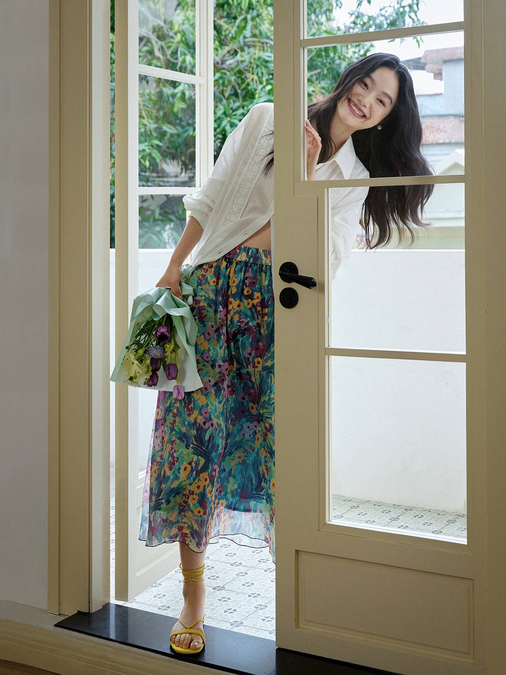 Jupe taille élastique à imprimé floral style peinture à l'huile française ✨Livraison gratuite✨