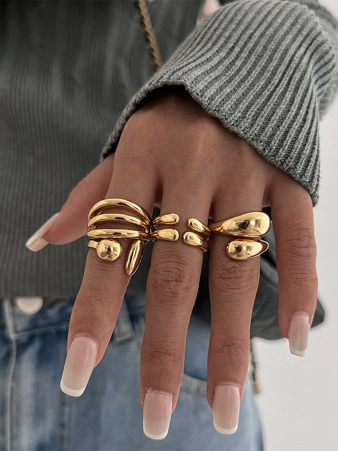 Women's Smooth Irregular Geometric Open Ring Set