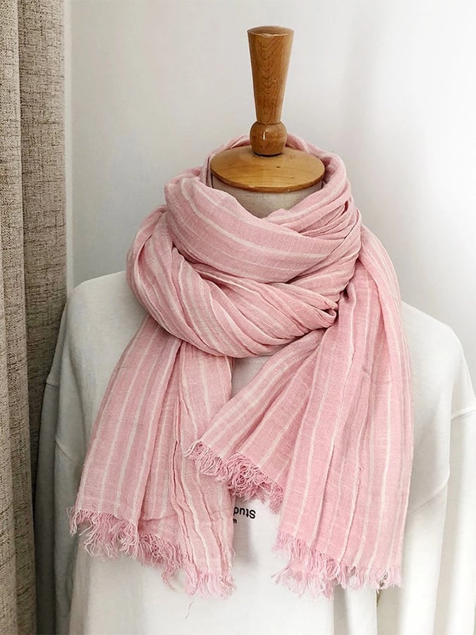 Écharpe rayée décontractée pour femme en coton et lin 