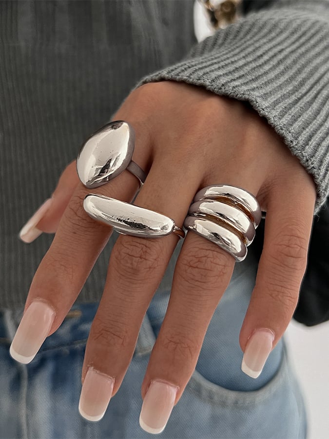 Women's Smooth Irregular Geometric Open Ring Set