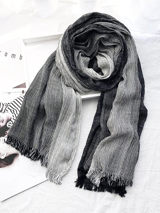 Women'S Striped Cotton And Linen Scarf