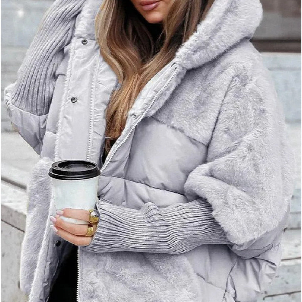 Onsandy Cream Faux Fur Quilted Puffer Coat: Chic Warmth for Winter Days