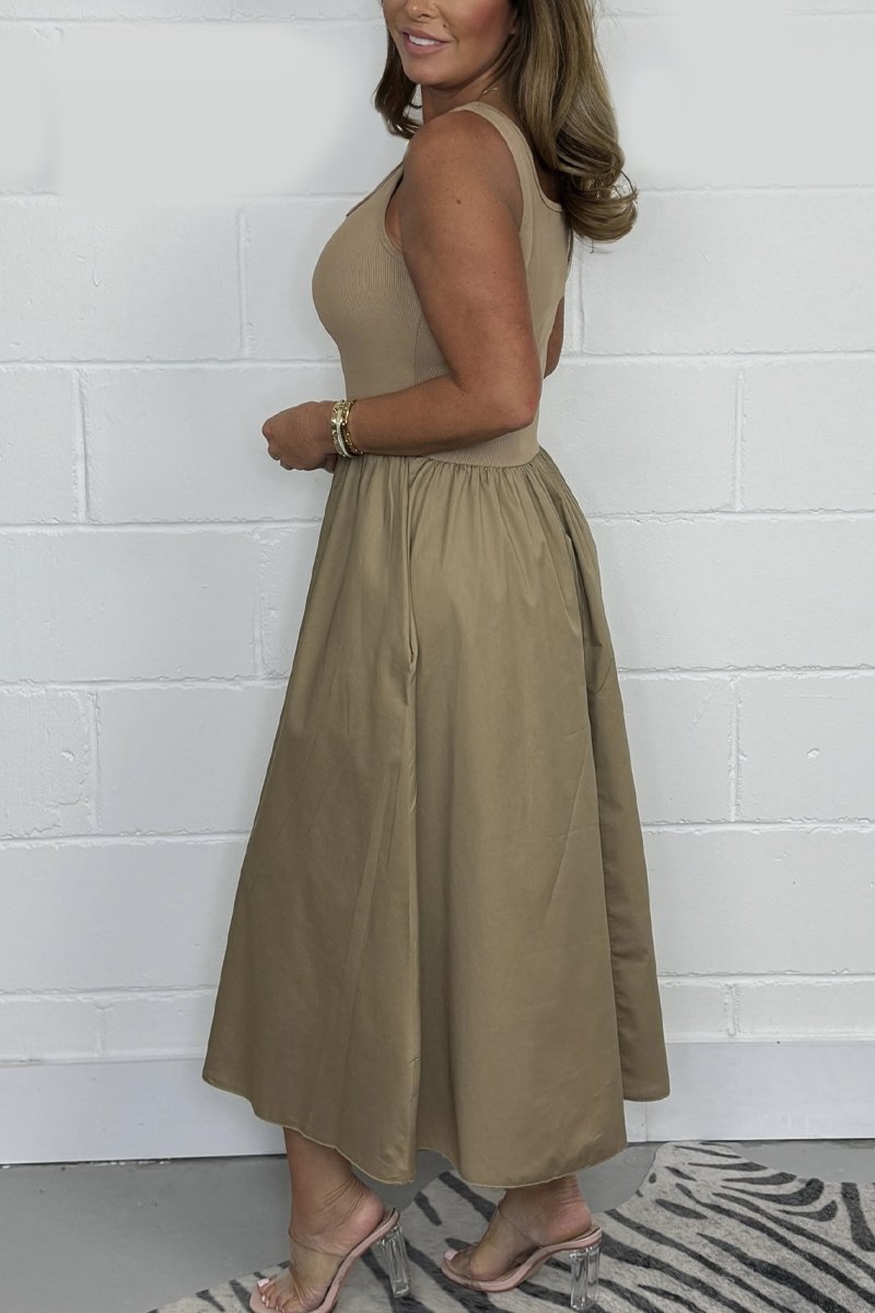 Solid Color Flared T Shirt Midi Dress